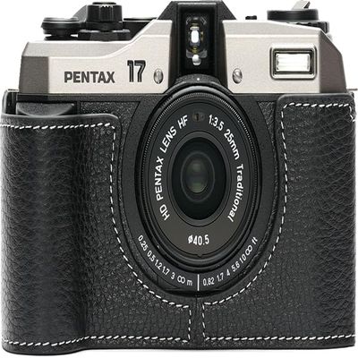 BMAOLLONGB for Pentax 17 Case, Handmade Genuine Real Leather Half Camera Case Bag Cover for Pentax 17 Film Camera With Hand Strap (Black)