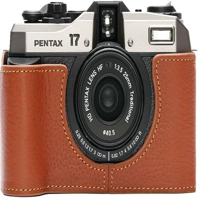 BMAOLLONGB for Pentax 17 Case, Handmade Genuine Real Leather Half Camera Case Bag Cover for Pentax 17 Film Camera With Hand Strap (Brown)