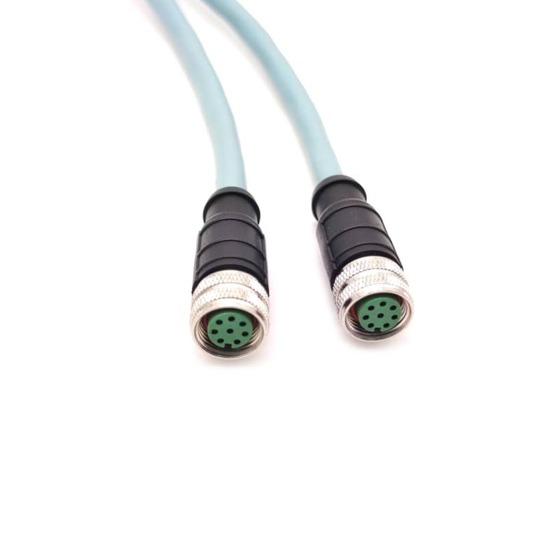 16.4ft M12 8 Pin Double Female Industrial Ethernet Cable, M12 8 Pin A Code Female to Female Connector Cable High Flex Cat6 Shielded Field Wireable Cable Assembly for Automation Application 5Meter