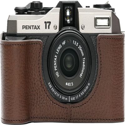 BMAOLLONGB for Pentax 17 Case, Handmade Genuine Real Leather Half Camera Case Bag Cover for Pentax 17 Film Camera With Hand Strap (Coffee)