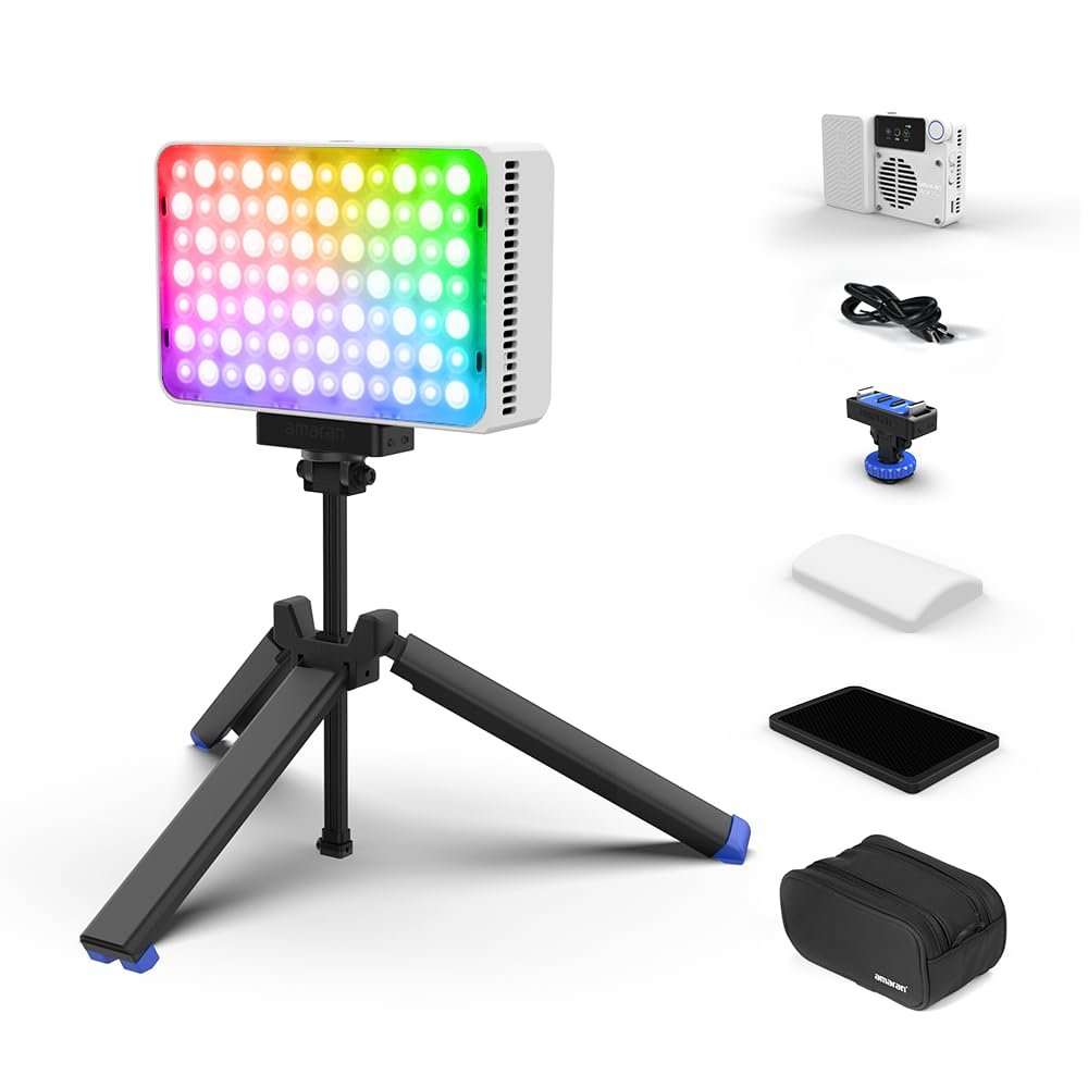 amaran Ace 25c Kit RGB Pocket LED Light,Boost Mode to 32W Mini On Camera Video Light,2300K~10000K Support Magnetic Attraction and App Control with Carrying Case,Mini Tripod,Grid (White)