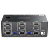 HXBER USB 3.0 KVM Switcher Two Input Three Output Three Monitor Switcher Support 8K@30Hz 4K@144Hz USB 3.0 Displayport with Wired Remote and 4 Cables Included Compatible with Mac/Windows/Linux view 1