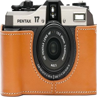 BMAOLLONGB for Pentax 17 Case, Handmade Genuine Real Leather Half Camera Case Bag Cover for Pentax 17 Film Camera With Hand Strap (Yellow)