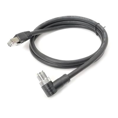16.4ft M12 8 Pin X Code Male Right Angled to RJ45 Male High Flex Cat6 Ethernet Cable, RJ45 to M12 Industrial Connector Cable Shielded Field Wireable Cable Assembly for Automation Application 5Meter