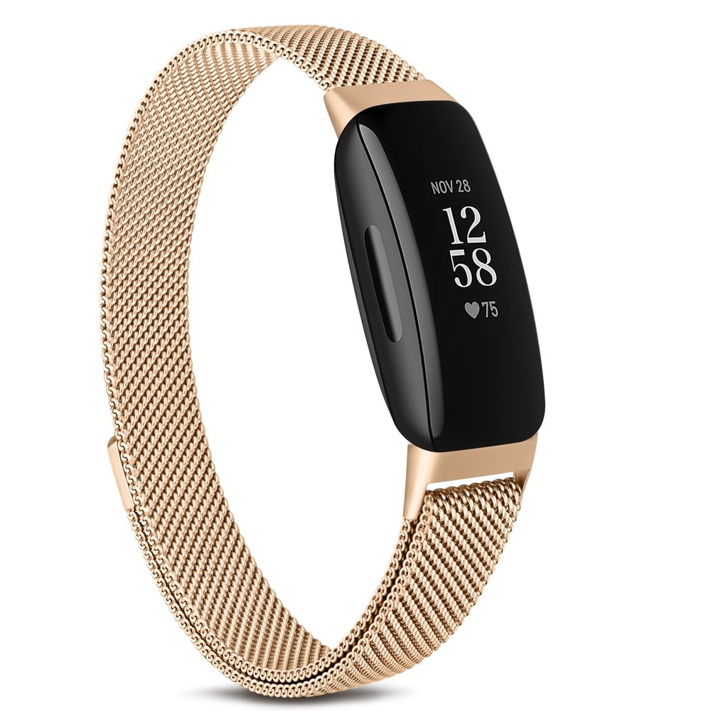 Amzpas for Fitbit Inspire 2 Bands Women Men, Stainless Steel Mesh Loop Adjustable Magnetic Replacement Straps Compatible with Fitbit Inspire 3 / Fitbit Inspire 2 / Fitbit Inspire HR Fitness Tracker (Rose gold)