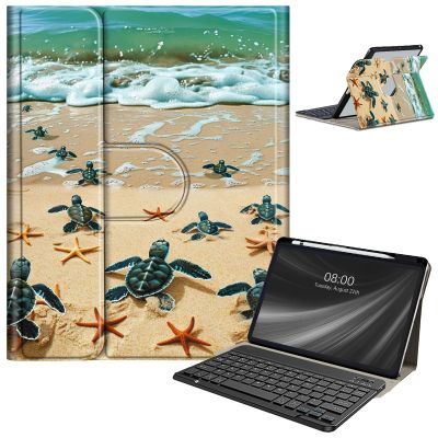 Keyboard Case for iPad 9th/8th/7th Generation, for iPad 10.2/iPad Pro 10.5"/iPad Air 3rd Gen Case with Keyboard and Pencil Holder, Rugged Rotate Stand Cover Case with Clear Back, Cute Little Turtle