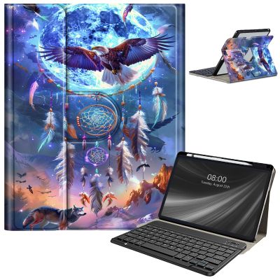 Keyboard Case for iPad 9th/8th/7th Generation, for iPad 10.2/iPad Pro 10.5"/iPad Air 3rd Gen Case with Keyboard and Pencil Holder, Rugged Rotate Stand Cover Case with Clear Back, Moon Hawk Wolf