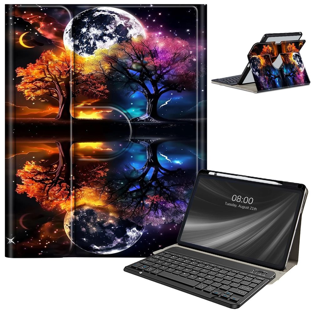 Keyboard Case for iPad 9th/8th/7th Generation, for iPad 10.2/iPad Pro 10.5"/iPad Air 3rd Gen Case with Keyboard and Pencil Holder, Rugged Rotate Stand Cover Case with Clear Back, Trees Tree