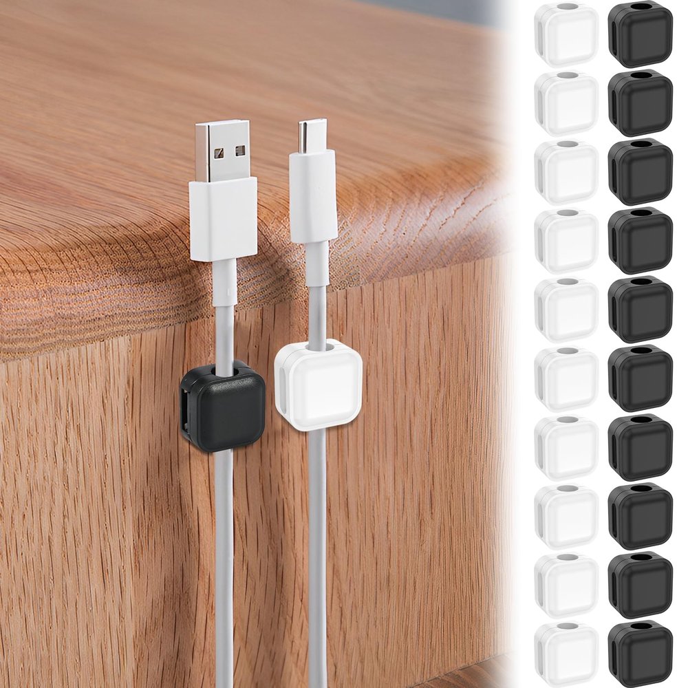20Pcs Magnetic Desk Cable Organizer, Self Adhesive Cable Holder, Cable Clips, Charging Cable Storage Holder, Cable Management Cord Clips for Bedside Table Kitchen Appliance Office Table