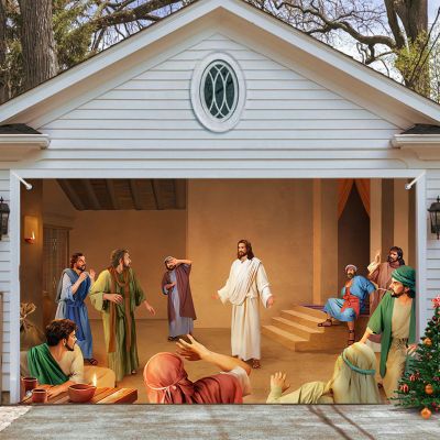 LRIKOEU Christmas Garage Door Decoration Merry Christmas Garage Door Banner Cover Large Size Xmas Backdrop Decorations Christmas Jesus Outdoor Indoor Background Sign(Size:240x210cm/7.9x7ft,Color:C)