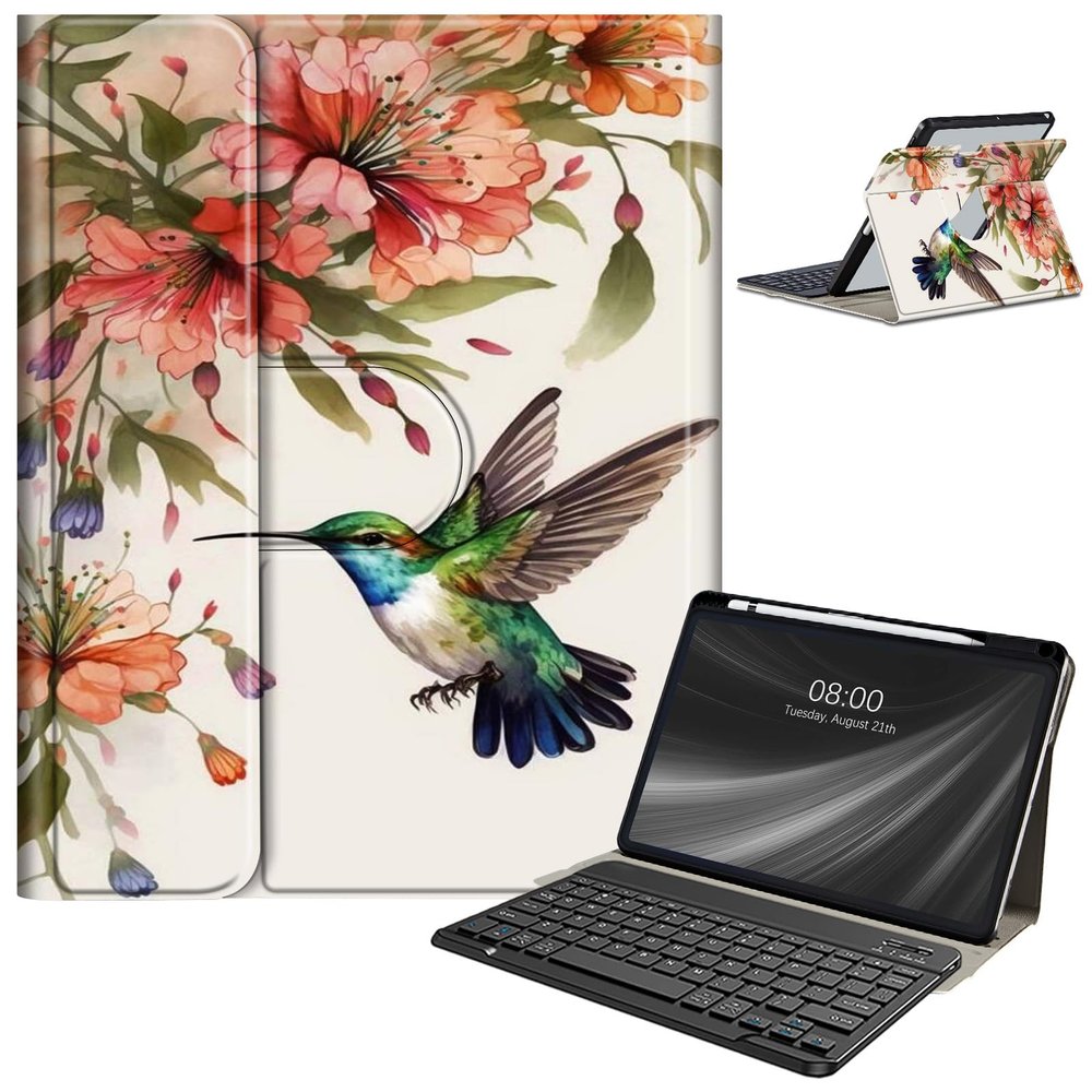 AIRWEE Keyboard Case for iPad Air 11 Inch (M2) 2024,for iPad Air 6/5/4(2024/2022/2020),for iPad Pro 11 4/3/2 Case with Keyboard and Pencil Holder,Clear Back Cover for iPad 10 Gen 2022,Hummingbirds