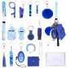 Temracha Safety Keychain Set for Women with Personal Alarm, Wristlet Strap Keychain Accessories Kit, with Card Holder and Pom Pom, Gift Set for Women and Girls (18 Pcs - Blue) view 1