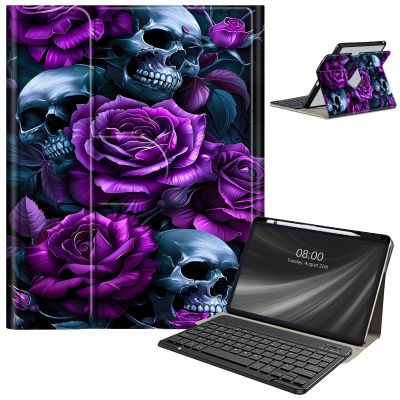 AIRWEE Keyboard Case for iPad Air 11 Inch (M2) 2024,for iPad Air 6/5/4(2024/2022/2020),for iPad Pro 11 4/3/2 Case with Keyboard and Pencil Holder,Clear Back Cover for iPad 10 Gen 2022,Skulls Purple