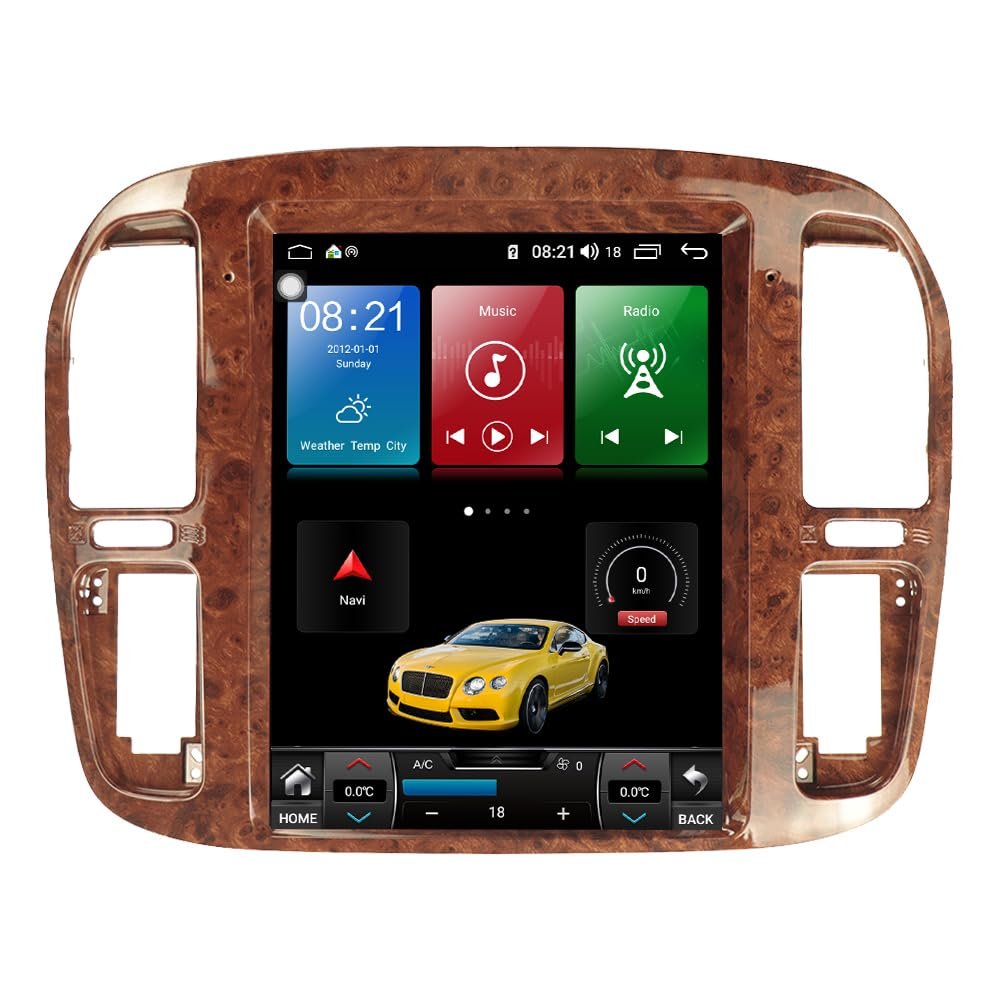 12.1 Inch Tesla Style CarPlay Android Car Stereo for Land Cruiser LC100 LX470 1999-2002 Auto Stereo Receiver Multimedia Player GPS Navigation Touch Screen Head Unit (Brown, 8-256GB)