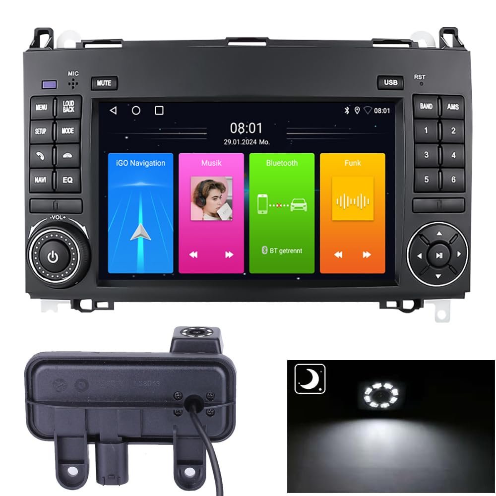 7 inch Touchscreen GPS Navigation,Carplay& Android Auto GPS Navigator+Trunk Handle Reverse Camera Replacement for Mercedes- Benz A- Klasse W169 A150 A60CDi A170 B-Klasse W245B150 B160CDi