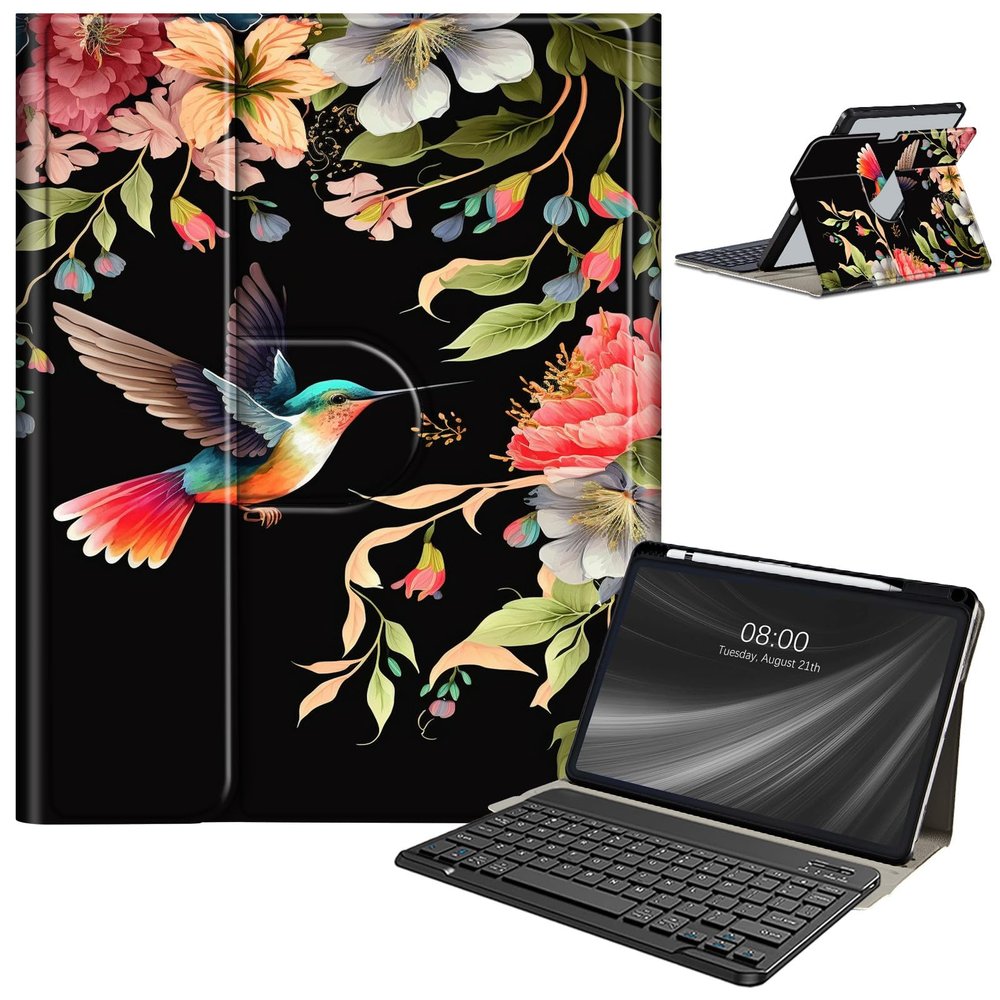 AIRWEE Keyboard Case for iPad Air 11 Inch (M2) 2024,for iPad Air 6/5/4(2024/2022/2020),for iPad Pro 11 4/3/2 Case with Keyboard and Pencil Holder,Clear Back Cover for iPad 10 Gen 2022,Bird Flower