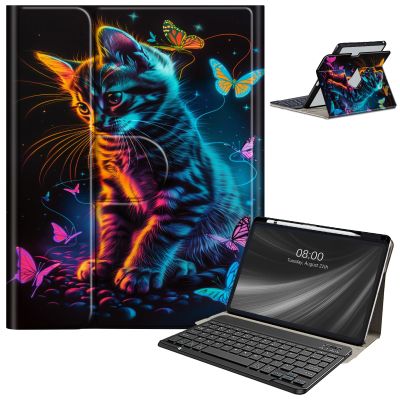 AIRWEE Keyboard Case for iPad Air 11 Inch (M2) 2024,for iPad Air 6/5/4(2024/2022/2020),for iPad Pro 11 4/3/2 Case with Keyboard and Pencil Holder,Clear Back Cover for iPad 10 Gen 2022,Neon Kitten