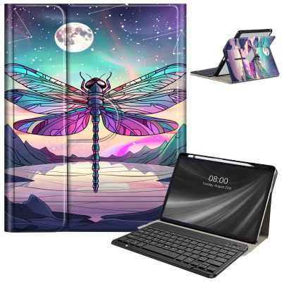 AIRWEE Keyboard Case for iPad Air 11 Inch (M2) 2024,for iPad Air 6/5/4(2024/2022/2020),for iPad Pro 11 4/3/2 Case with Keyboard and Pencil Holder,Clear Back Cover for iPad 10 Gen 2022,Moon Dragonfly