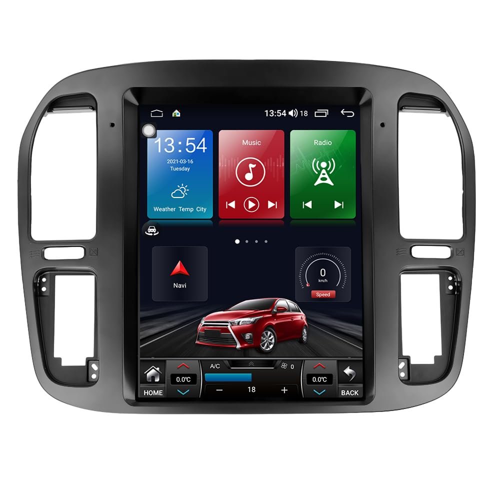 12.1 Inch Tesla Style CarPlay Android Car Stereo for Land Cruiser LC100 LX470 1999-2002 Auto Stereo Receiver Multimedia Player GPS Navigation Touch Screen Head Unit (Black, 6-128GB)
