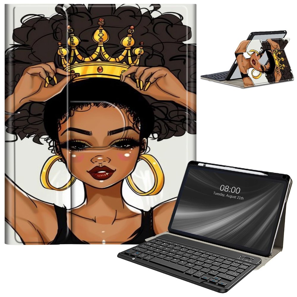 AIRWEE Keyboard Case for iPad Air 11 Inch (M2) 2024,for iPad Air 6/5/4(2024/2022/2020),for iPad Pro 11 4/3/2 Case with Keyboard and Pencil Holder,Clear Back Cover for iPad 10 Gen 2022,Crown Woman