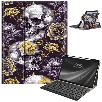 AIRWEE Keyboard Case for iPad Air 11 Inch (M2) 2024,for iPad Air 6/5/4(2024/2022/2020),for iPad Pro 11 4/3/2 Case with Keyboard and Pencil Holder,Clear Back Cover for iPad 10 Gen 2022,Skull Flower
