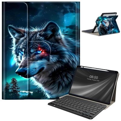 AIRWEE Keyboard Case for iPad Air 11 Inch (M2) 2024,for iPad Air 6/5/4(2024/2022/2020),for iPad Pro 11 4/3/2 Case with Keyboard and Pencil Holder,Clear Back Cover for iPad 10 Gen 2022,Angry Blue Wolf