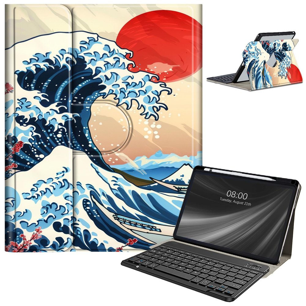 AIRWEE Keyboard Case for iPad Air 11 Inch (M2) 2024,for iPad Air 6/5/4(2024/2022/2020),for iPad Pro 11 4/3/2 Case with Keyboard and Pencil Holder,Clear Back Cover for iPad 10 Gen 2022,Sea of Japan