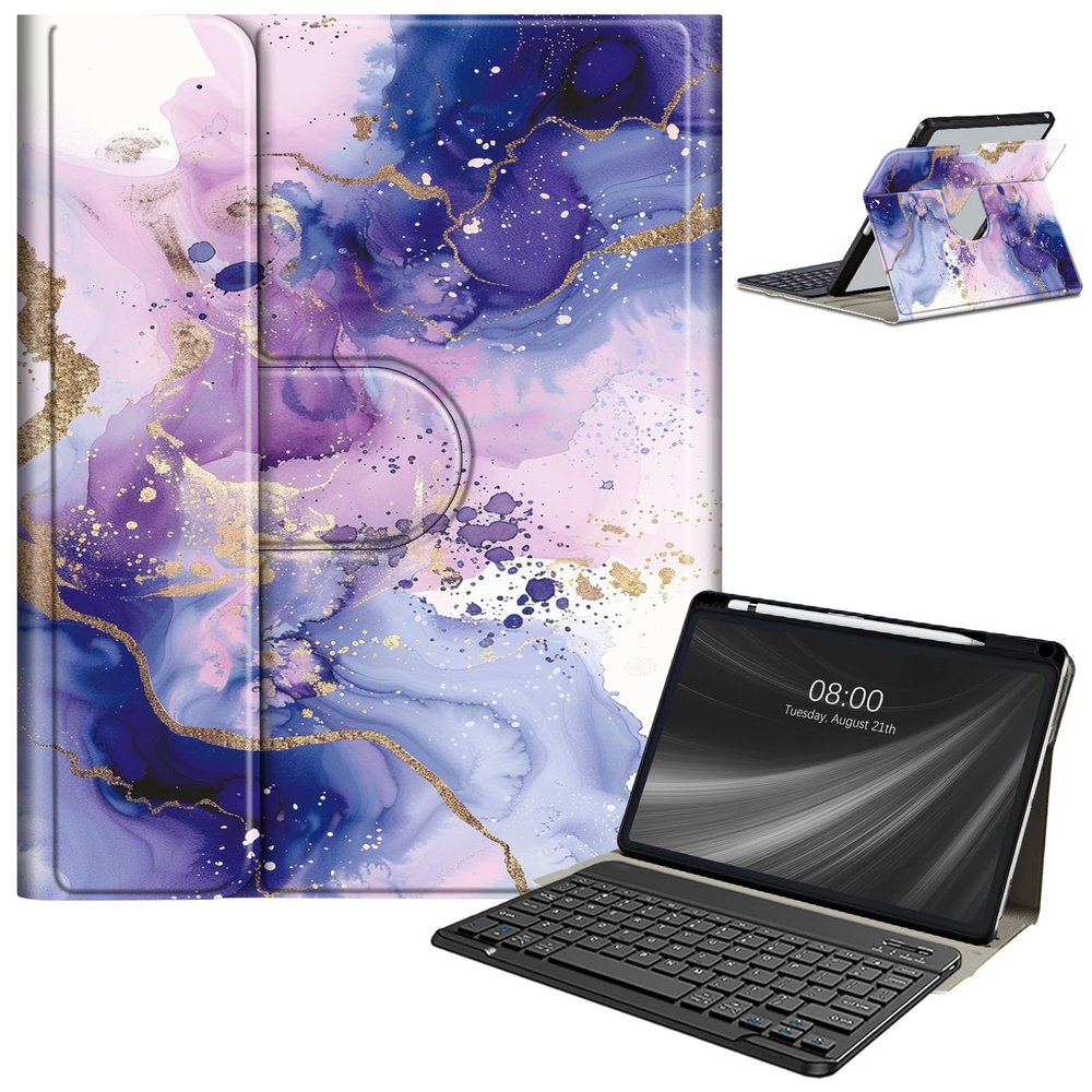 AIRWEE Keyboard Case for iPad Air 11 Inch (M2) 2024,for iPad Air 6/5/4(2024/2022/2020),for iPad Pro 11 4/3/2 Case with Keyboard and Pencil Holder,Clear Back Cover for iPad 10 Gen 2022,Marbling 21