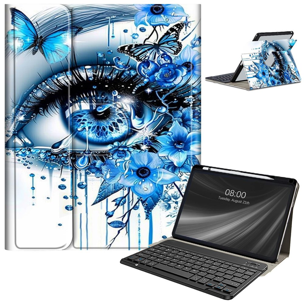 AIRWEE Keyboard Case for iPad Air 11 Inch (M2) 2024,for iPad Air 6/5/4(2024/2022/2020),for iPad Pro 11 4/3/2 Case with Keyboard and Pencil Holder,Clear Back Cover for iPad 10 Gen 2022,Eye Blue