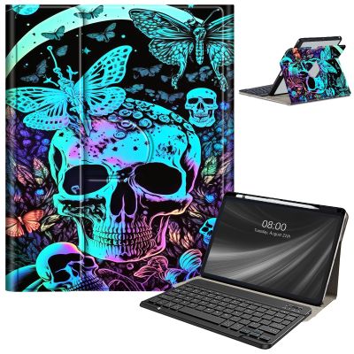AIRWEE Keyboard Case for iPad Air 11 Inch (M2) 2024,for iPad Air 6/5/4(2024/2022/2020),for iPad Pro 11 4/3/2 Case with Keyboard and Pencil Holder,Clear Back Cover for iPad 10 Gen 2022,Blue Skull Moon