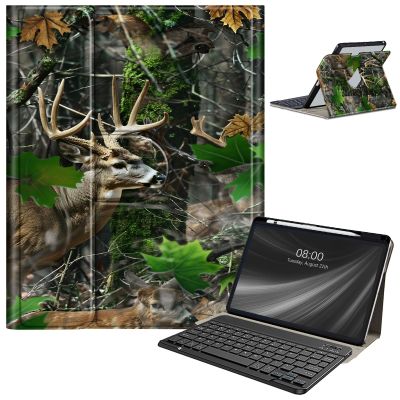 AIRWEE Keyboard Case for iPad Air 11 Inch (M2) 2024,for iPad Air 6/5/4(2024/2022/2020),for iPad Pro 11 4/3/2 Case with Keyboard and Pencil Holder,Clear Back Cover for iPad 10 Gen 2022,Camouflage Deer