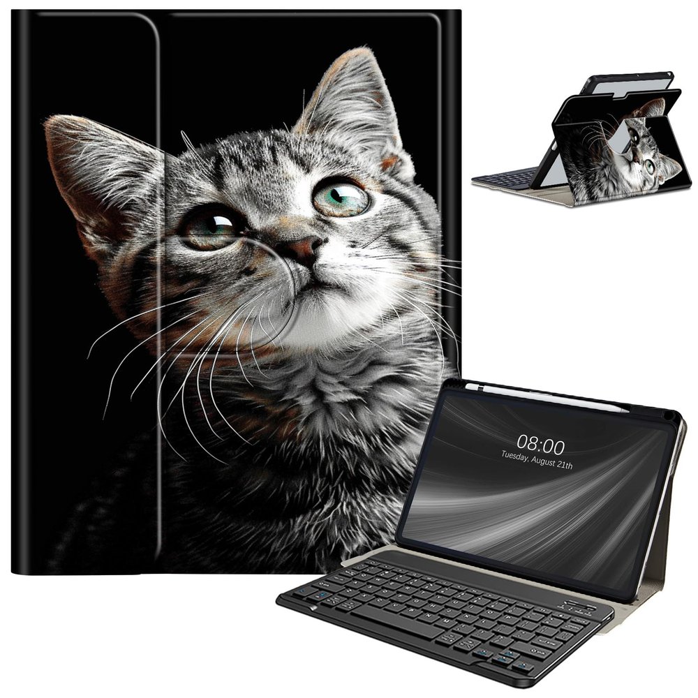 AIRWEE Keyboard Case for iPad Air 11 Inch (M2) 2024,for iPad Air 6/5/4(2024/2022/2020),for iPad Pro 11 4/3/2 Case with Keyboard and Pencil Holder,Clear Back Cover for iPad 10 Gen 2022,Cat