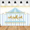 10x6.5ft Carousel Backdrop Blue Stripe Tent Gold Sequins Photography Background Boys Kids Birthday Newborn Baby Shower Party Banner Decorations Supplies Photo Booth Props view 1