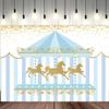 10x6.5ft Carousel Backdrop Blue Stripe Tent Gold Sequins Photography Background Boys Kids Birthday Newborn Baby Shower Party Banner Decorations Supplies Photo Booth Props view 2