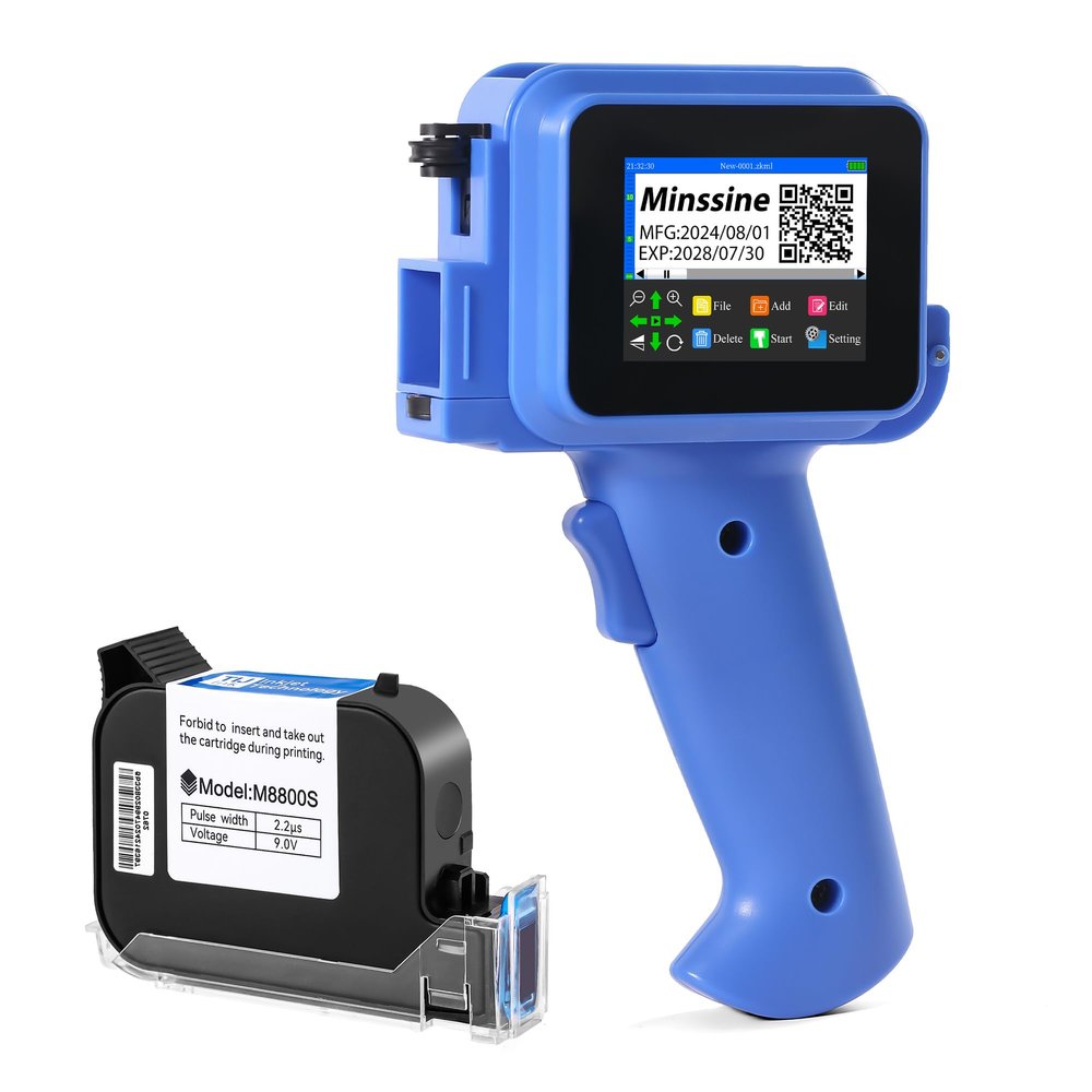 Portable Mini Handheld Inkjet Printer with Black Quick-drying Cartridge, Upgrated M12 Mini Handheld Printer Gun for Text, Date, Barcode, Logo, QR Code, Batch Number On Any Surfaces(0.5 Inch Nozzle)