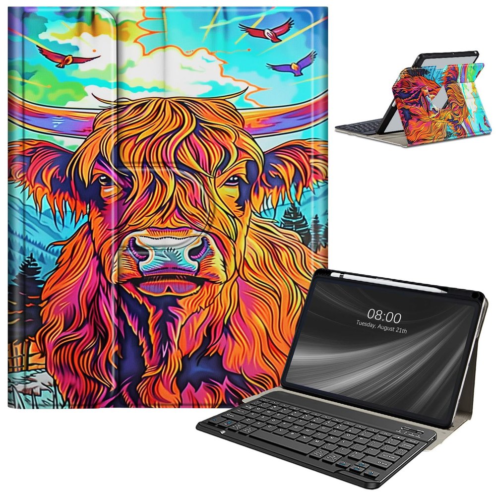 AIRWEE Keyboard Case for iPad Air 11 Inch (M2) 2024,for iPad Air 6/5/4(2024/2022/2020),for iPad Pro 11 4/3/2 Case with Keyboard and Pencil Holder,Clear Back Cover for iPad 10 Gen 2022,Cute Highland