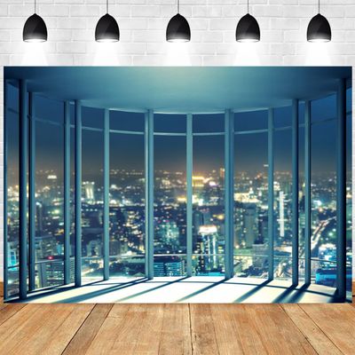 10x6.5ft City Landscape Backdrop Window Outside Night View Photography Background Modern Buildings New York Skyline Banner Decorations Business Office Wallpaper Photo Booth Props