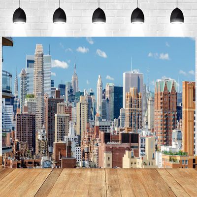 15x10ft City Landscape Backdrop New York Cityscape Skyscraper Urban Skyline Photography Background NYC High Rise Buildings Banner Decorations Men Women Portrait Wallpaper Photo Booth Props