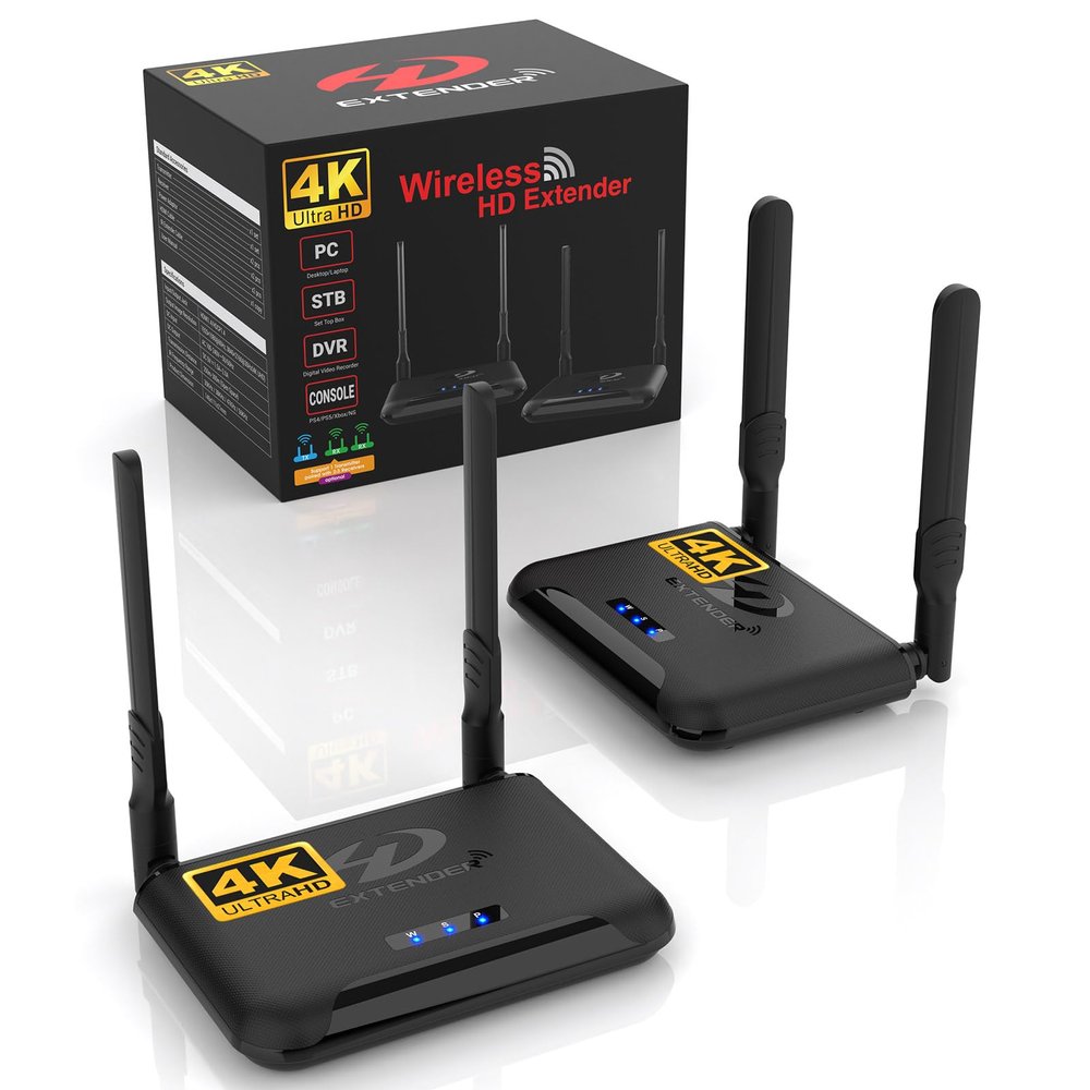 Wireless HDMI Transmitter and Receiver 4K, Binken 820Ft/250m Wireless HDMI Extender 5G Kit Support 4K@30 Hz, for Streaming Video Audio from Laptop,PC, Cable Box to HDTV Projector Monitor IR Support