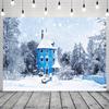 CRTPOD Winter Backdrop Finland Blue House Famous Building Snowy Pine Forest Snowflake Background Photography Banner for Portraits Christmas New Year Party Decorations Photo Photobooth Props 20x10ft view 2
