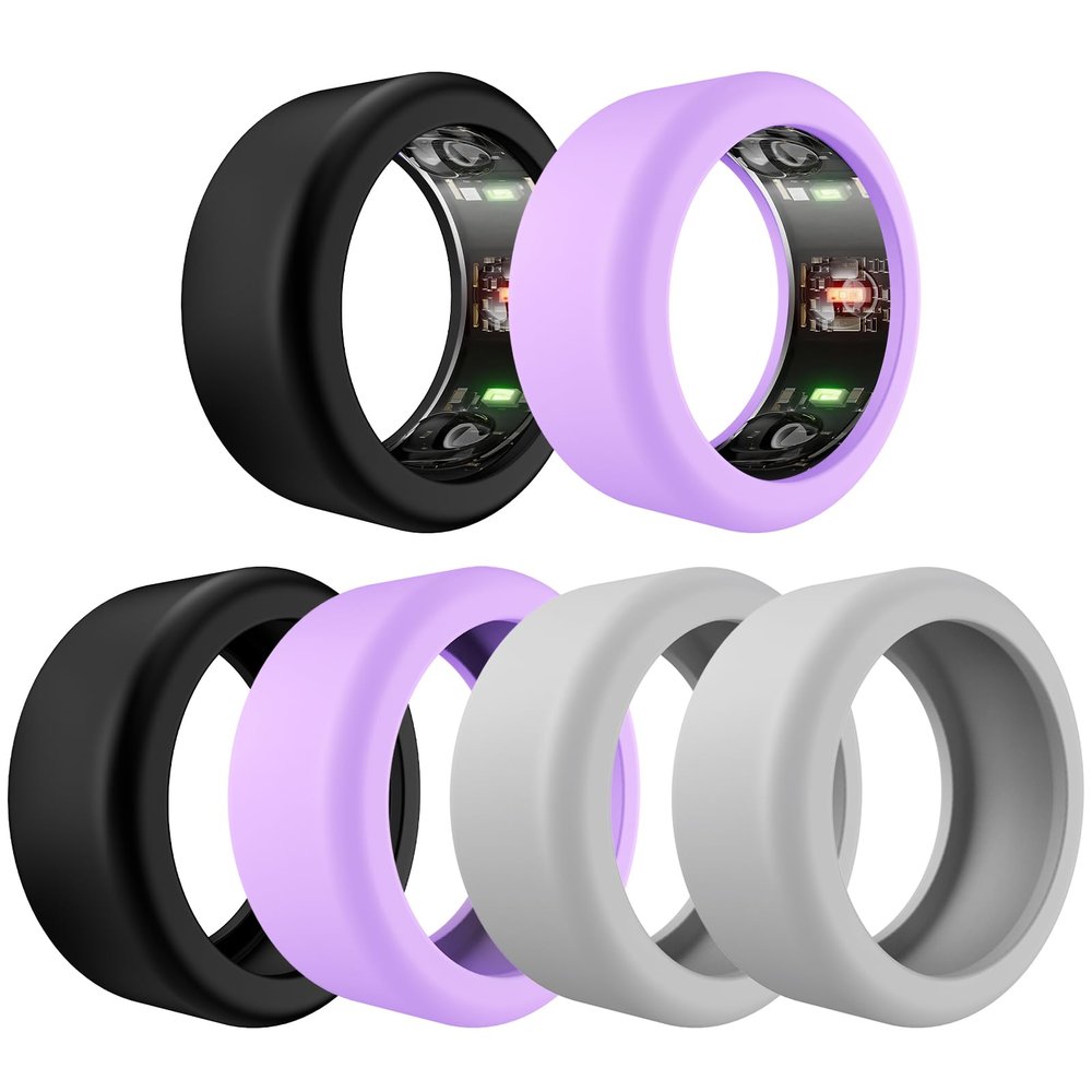 TiMOVO 6 Pack Ring Cover Compatible with Oura Ring Gen 4/Gen 3/Galaxy/AIR/RingConn, Anti-Scratch Elastic Silicone Case for Women Men, Size S Black/Gray/Purple