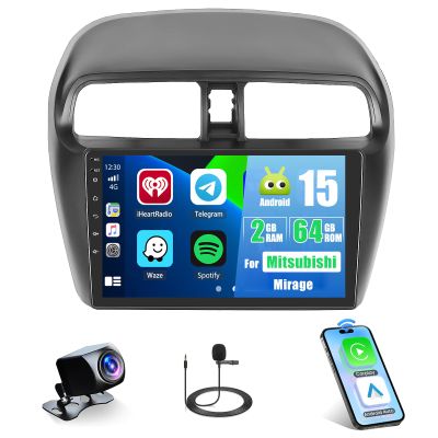 2+64G Latest Android Car Stereo for Mitsubishi Mirage 2012-2023,9 inch Touch Screen Radio Wireless Apple CarPlay Android Auto DSP 5G WiFi Bluetooth GPS FM RDS+Free AHD Backup Cam