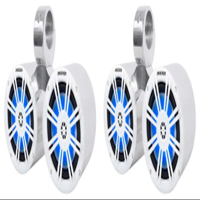 Audiosavings Bundle: (4) Kicker 51KM604WL KM60 6.5" 50w Marine Boat Speakers Bundle with (2) Rockville DMAC65S Dual 6.5" Polished Silver Aluminum Wakeboard Tower Speaker Enclosure (6 Items)