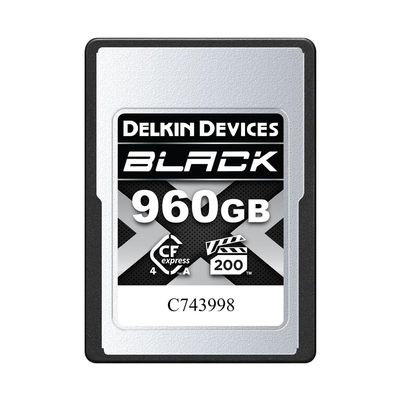 Delkin Devices 960GB Black CFexpress Type A Memory Card  Up to 1830MB/s Read, 1740MB/s Write Speeds for 8K, 6K & 4K Video, VPG200