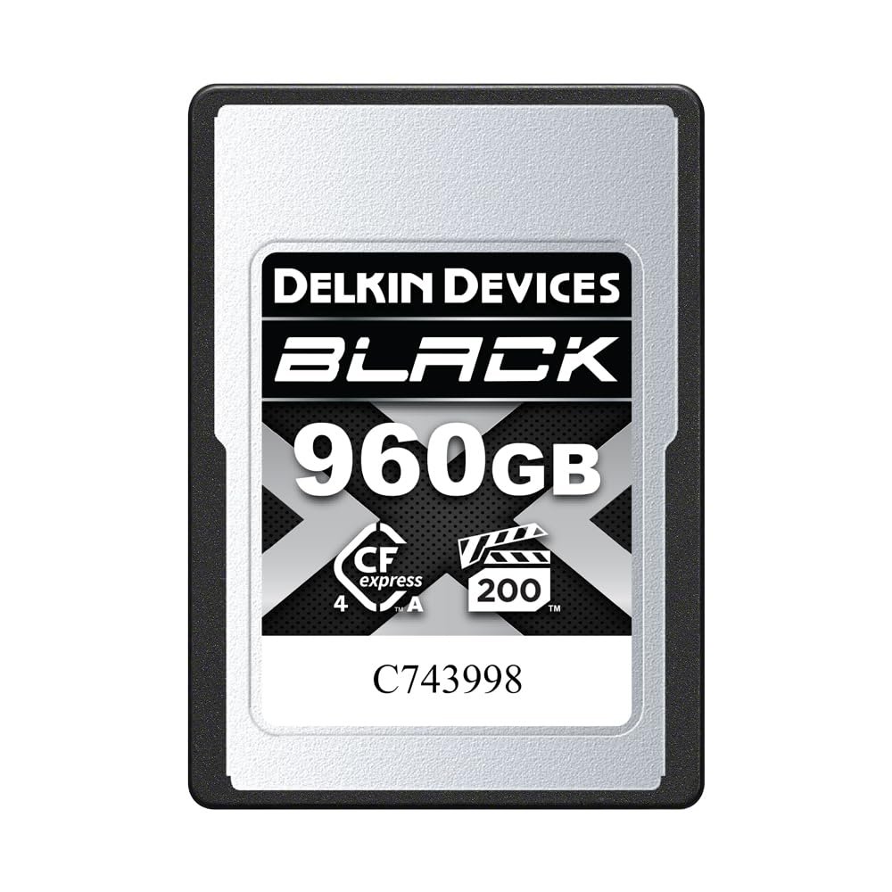 Delkin Devices 960GB Black CFexpress Type A Memory Card  Up to 1830MB/s Read, 1740MB/s Write Speeds for 8K, 6K & 4K Video, VPG200