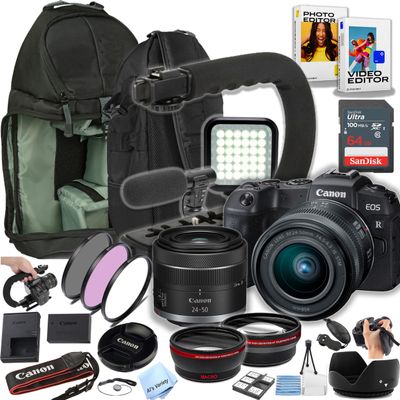 Canon EOS RP 26.2MP Mirrorless Camera with 24-50mm Lens, 64GB Ultra Memory Card, Video Light, Microphone, Filters, U-Grip, Case, Lenses, Software and More (Content Creator Bundle) (Renewed)