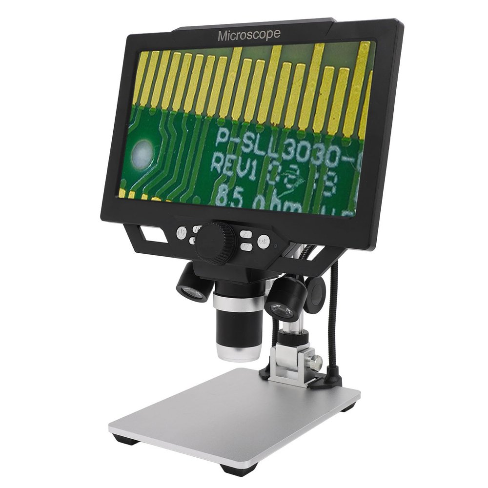 1600X Magnification 12MP 1080P Microscope with Extra Long Stand, Adjustable Brightness LED Lights, 9 inch LCD Display for Plants Rocks Circuit Boards Observation