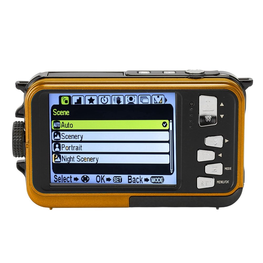 Goshyda 4K Auto Focus Camera Underwater with 56MP Resolution 64G Memory Card Dual Screen for Exploring & Recording (Yellow)