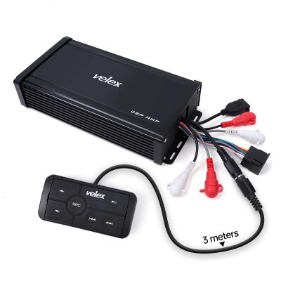 Velex Marine DSP Amp 4-CH Class D Amplifier Bluetooth Streaming 3 Meters Wired Remote Design to Fine Tuning Audio System