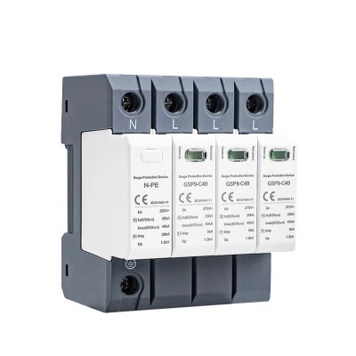 Boartechs Voltage Surge Arrester Device GSP9 4Pole Surge Protector 20KA-40KA SPD AC275V AC385V 400V 440V SPD House Surge Protector 1P+NPE Din Rail(4P AC275V 40KA)